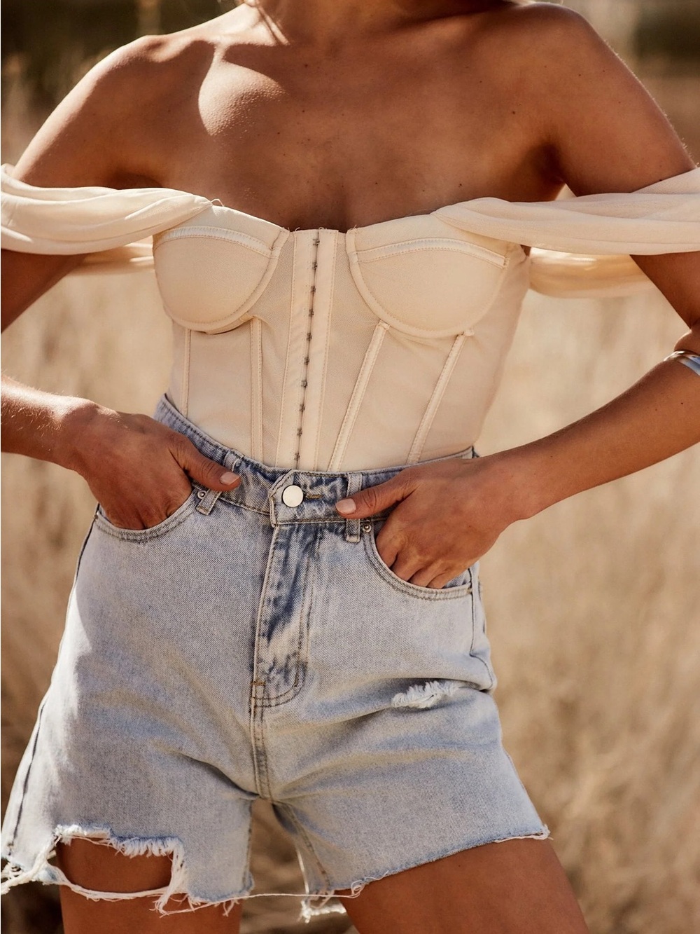 NWOT 12th Tribe Off-Shoulder Corset Camisole in Cream